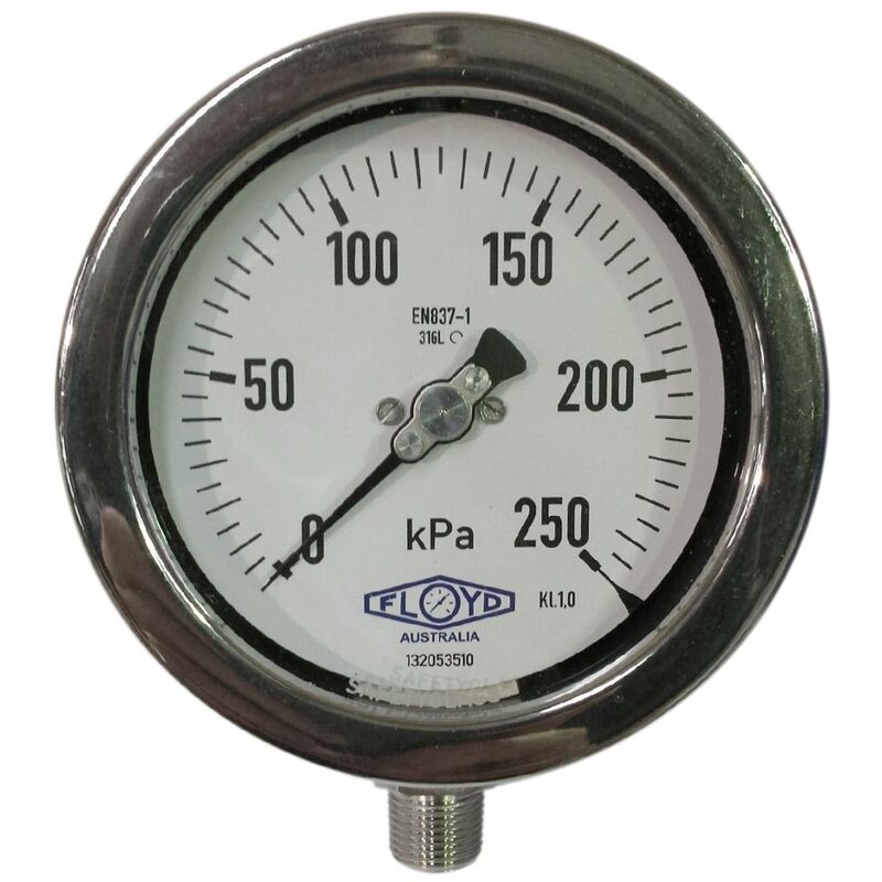 Floyd Pressure Gauge 100mm Bottom Entry 250 kPa Stainless Steel