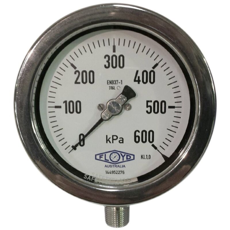 Floyd Pressure Gauge 100mm Bottom Entry 600 kPa Stainless Steel