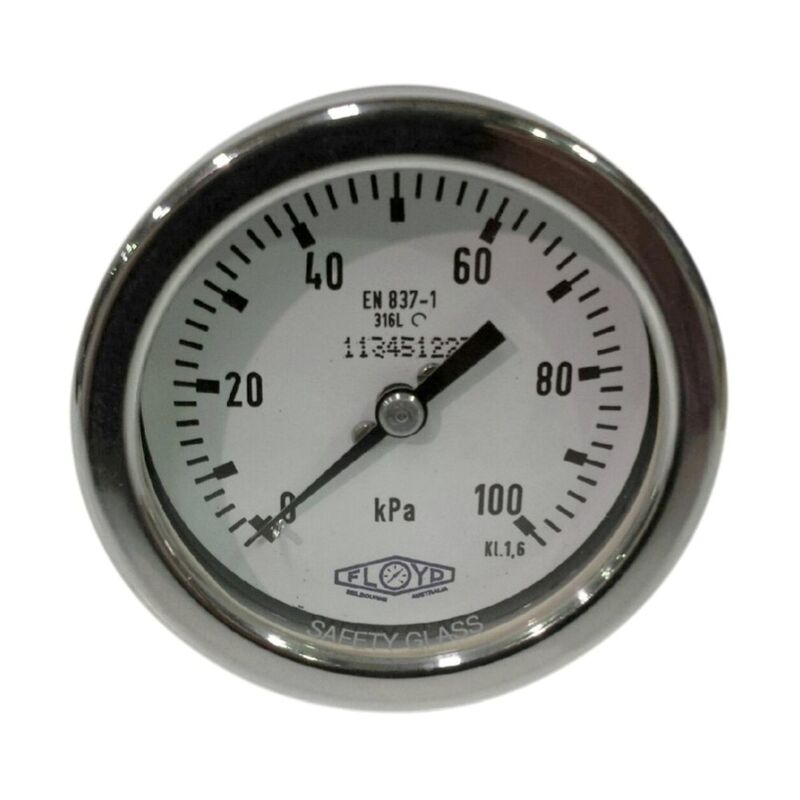 Floyd Pressure Gauge 100mm Rear Entry 100 kPa Stainless Steel