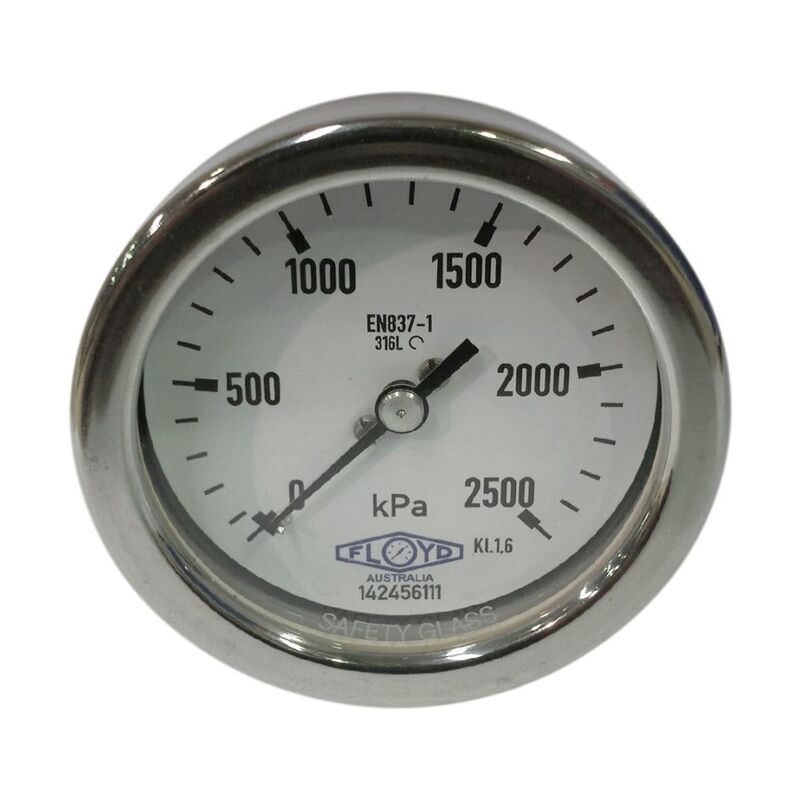 Floyd Pressure Gauge 100mm Rear Entry 2500 kPa Stainless Steel