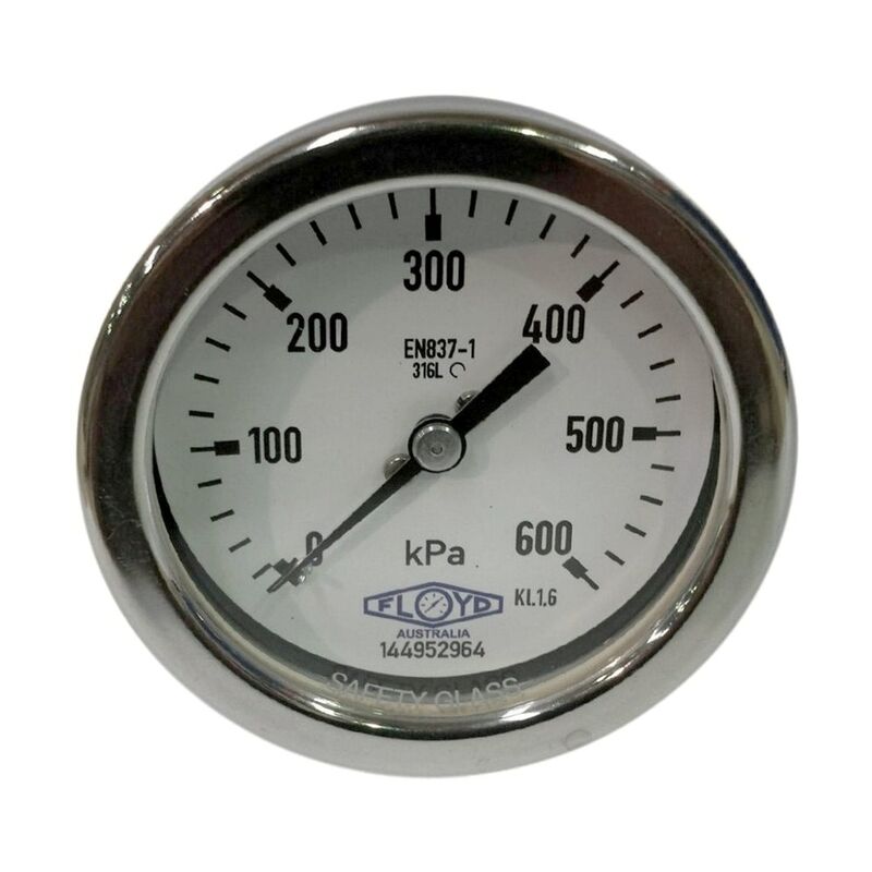 Floyd Pressure Gauge 100mm Rear Entry 600 kPa Stainless Steel