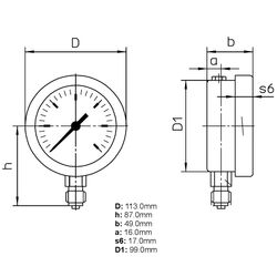 Floyd Pressure Gauge 100mm Bottom Entry 250 kPa Stainless Steel